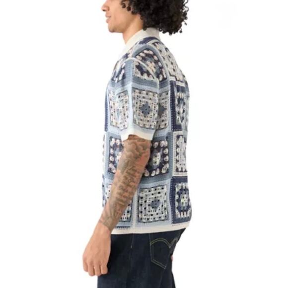 NWT Men's Morse Code Short Sleeve Notch Collar
Crochet Shirt in Navy - Picture 3 of 13